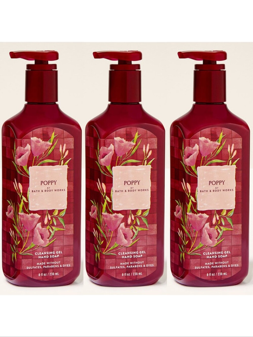 Bath & Body Works Poppy Cleansing Gel Hand Soap Set of 3 New RARE